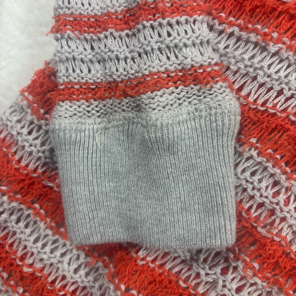 Free People Women M Open Crochet Knit Judy Punk Orange‎ Striped Lace Up Sweater - Picture 5 of 13